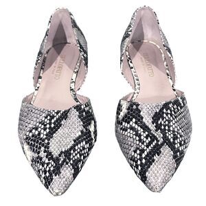 Bellofatto Snake Reptile Print Leather Point D’Orsay Flat Italy Sz 38 US 7.5